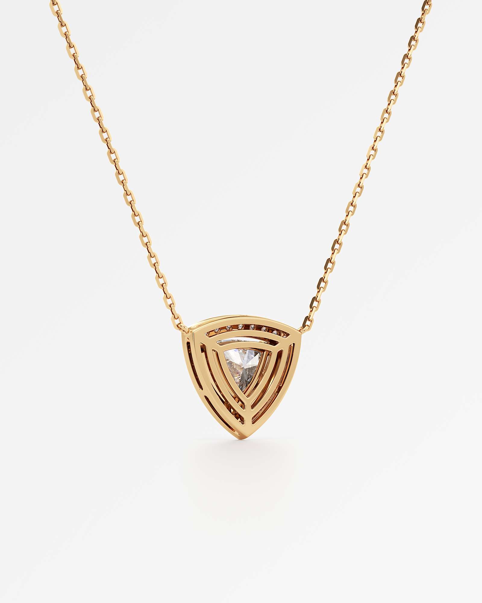 Verve Celeste Diamond Halo Necklace, With 1.00 ct Trillion Cut in 14K Yellow Gold (1.23 ctw)