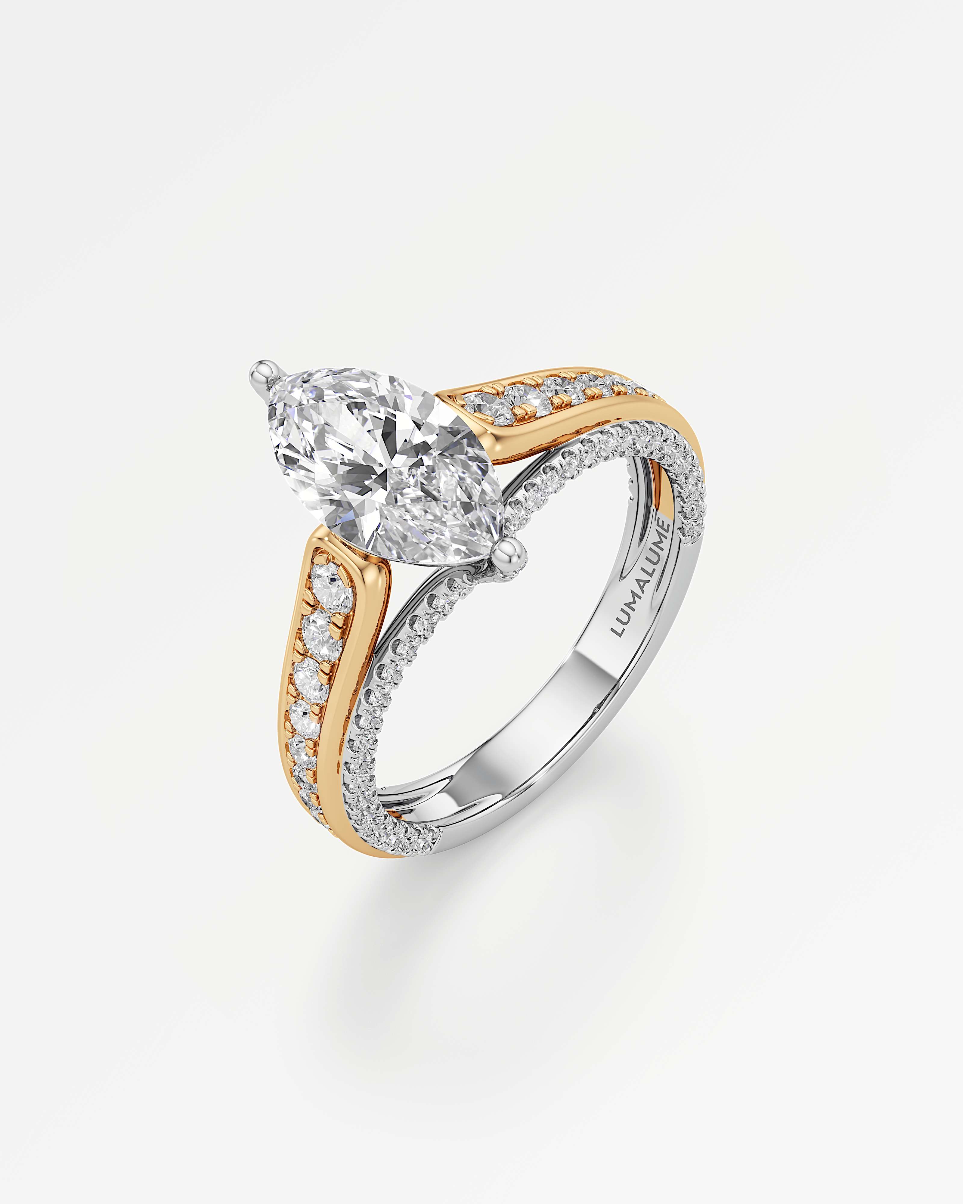 Verve Irene Diamond Engagement Ring, With 1.50 ct Marquise Cut in 14K White & Yellow Gold (2.30 ctw)