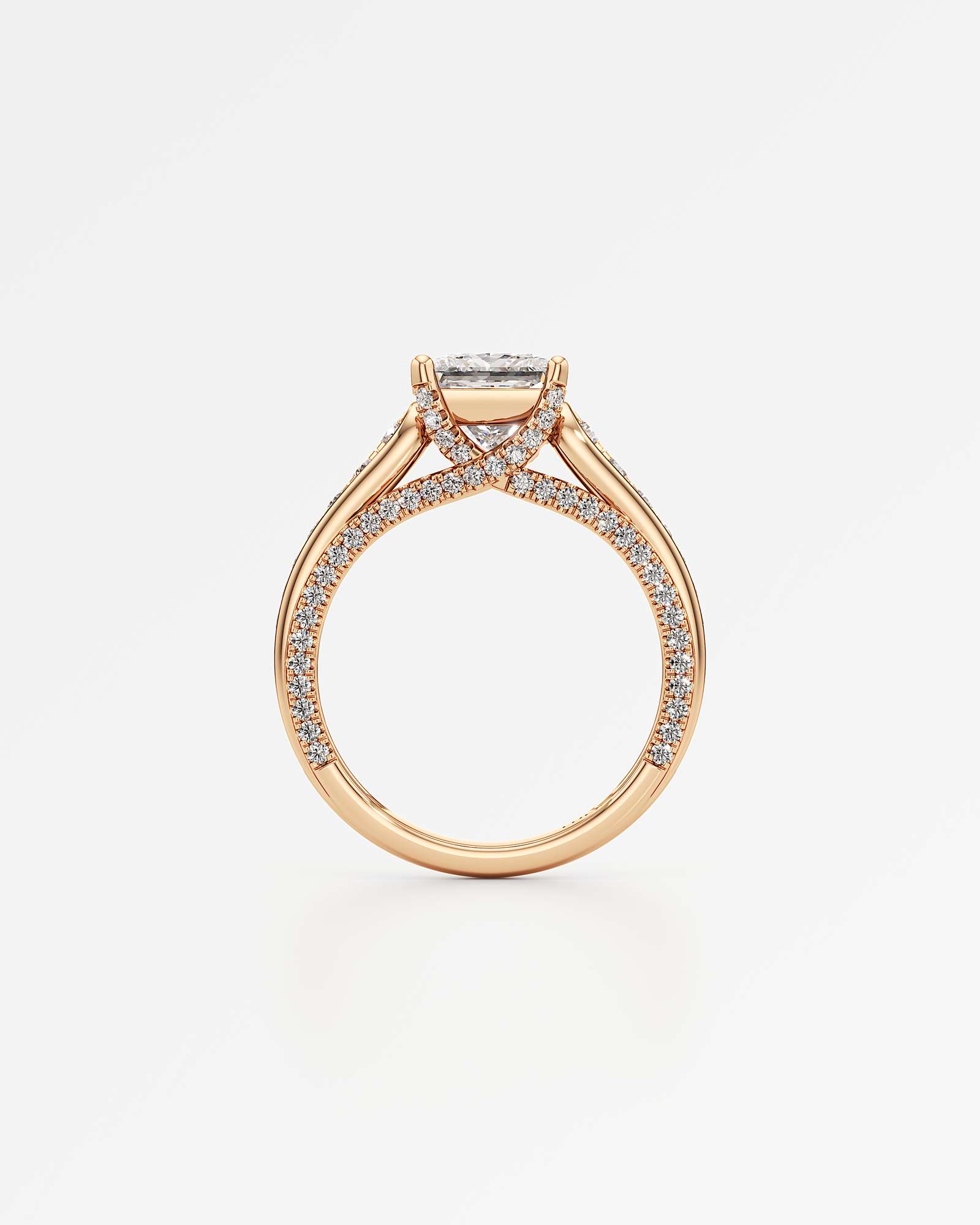Verve Irene Diamond Engagement Ring, With 1.50 ct Princess Cut in 14K Rose Gold (2.30 ctw)