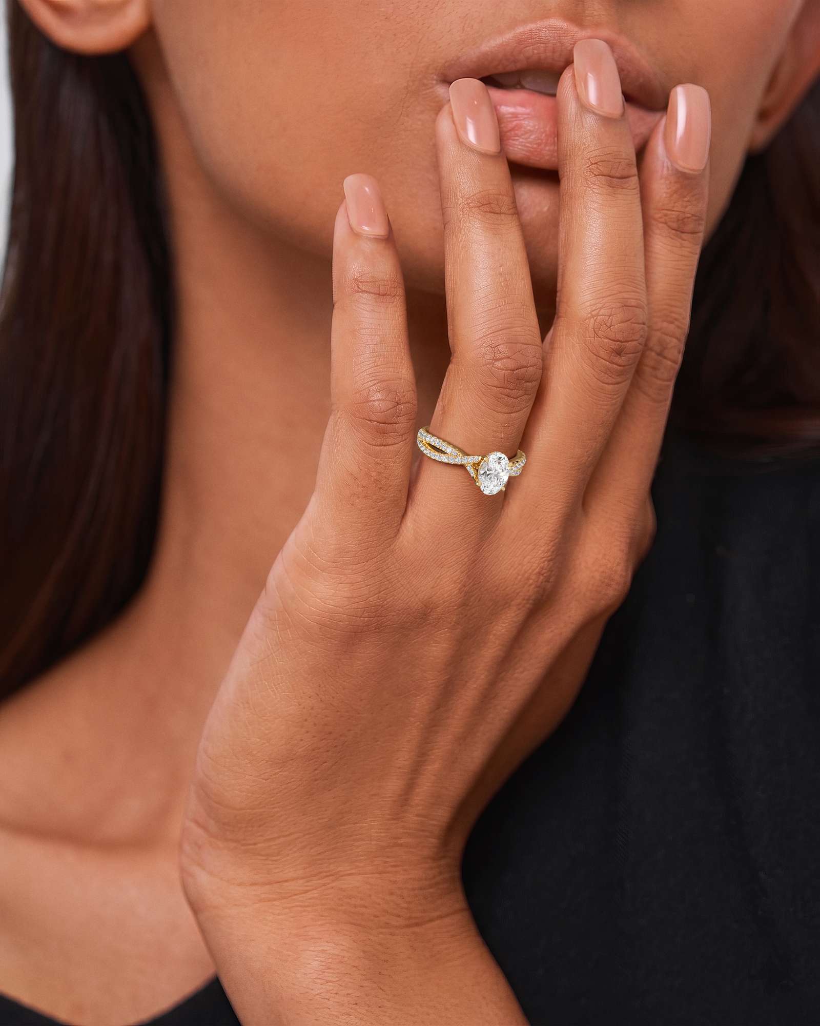 Verve Arabella Hidden Halo Diamond Engagement Ring, With 1.00 ct Oval Cut in 14K Yellow Gold (1.44 ctw)
