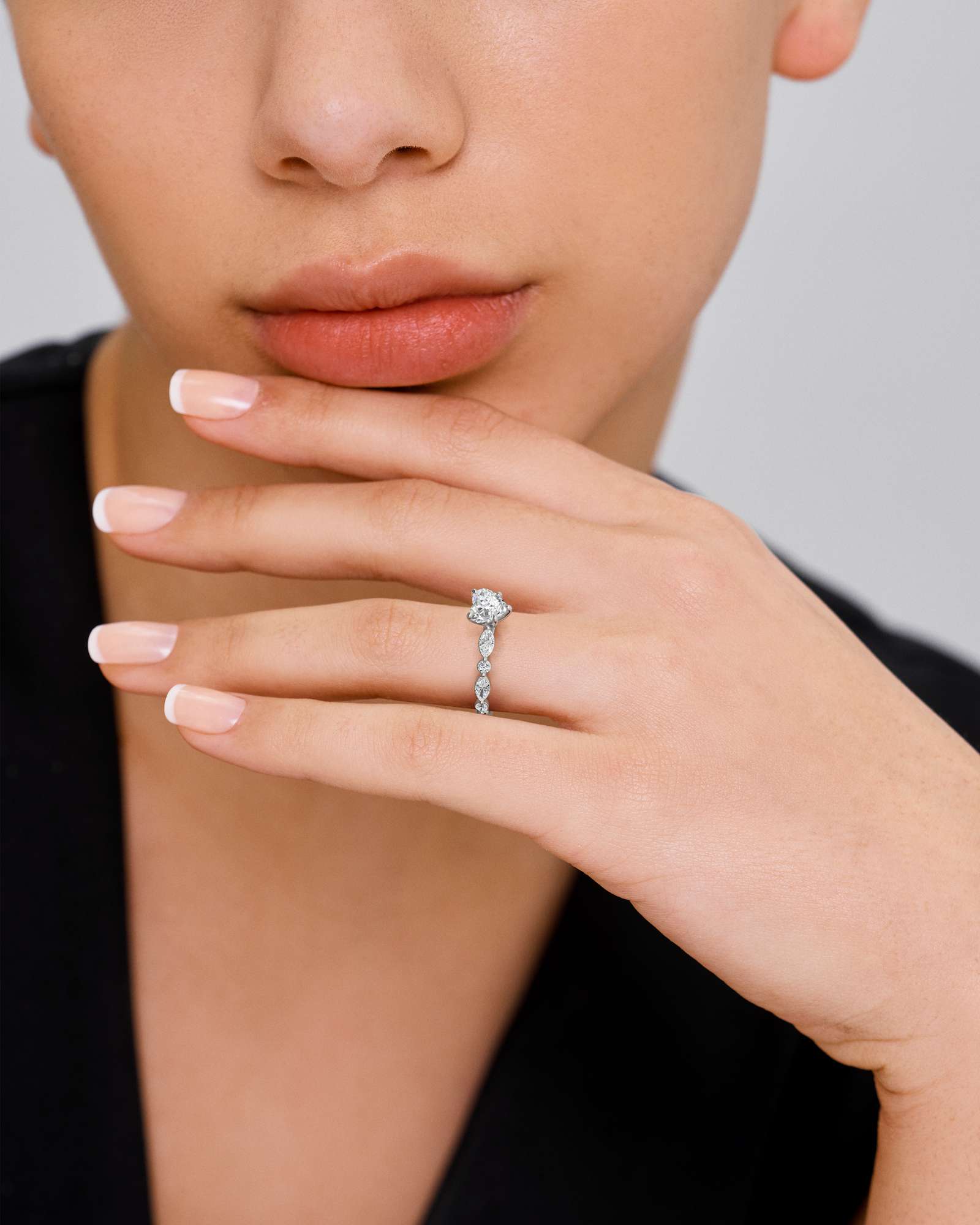 Verve Zolaine Solitaire Diamond Engagement Ring, With 1.00 ct Heart Cut in 14K White Gold (1.58 ctw)